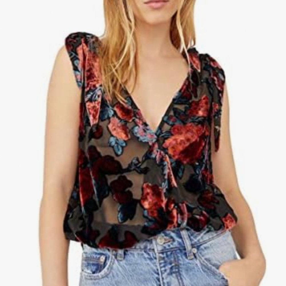 Free People Women's Tied to You Chiffon Velvet Tank Top